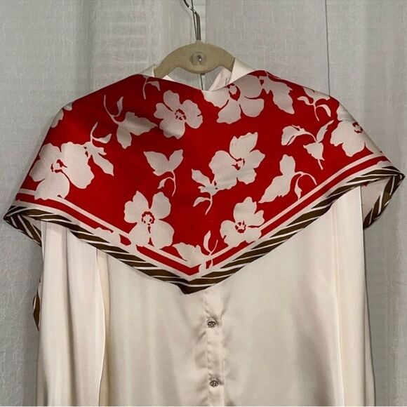 Ann Taylor Medium Ivory Bloody Orange Brown White Floral Scarf - Picture 1 of 7